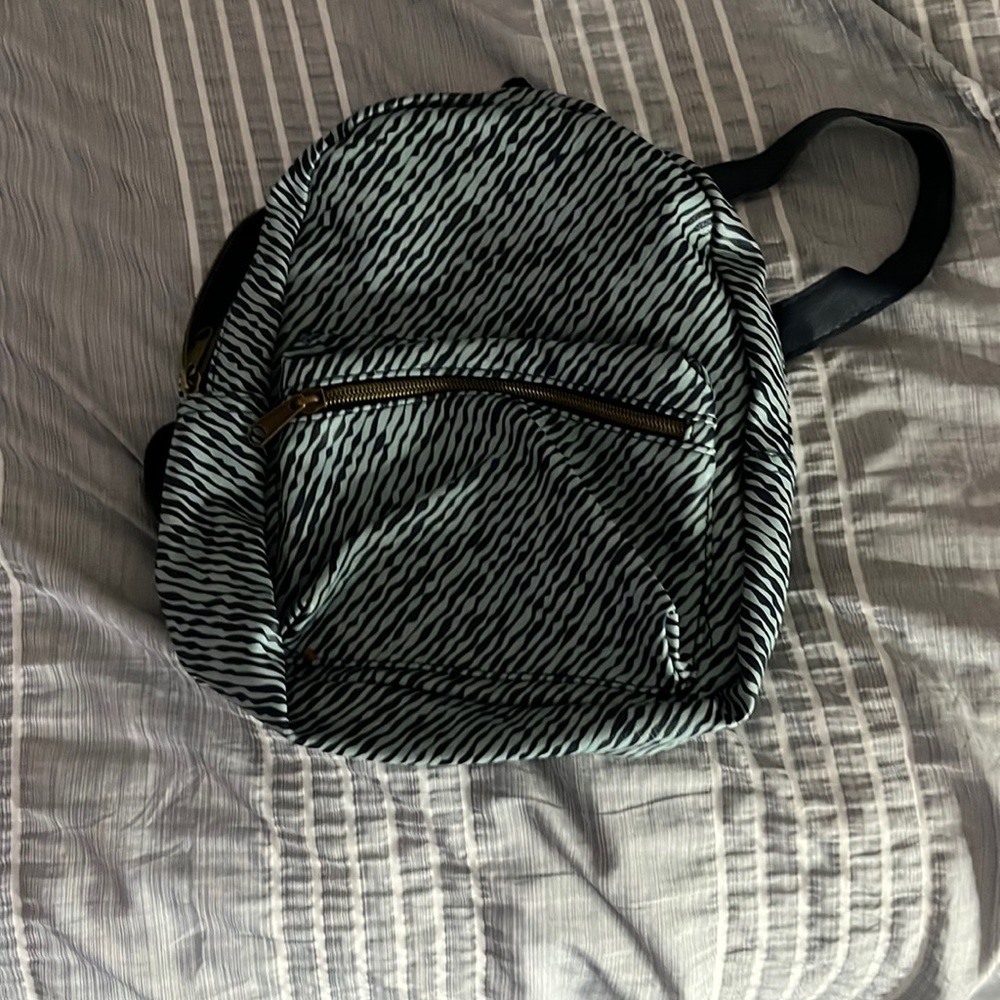 a light and dark blue mini backpack